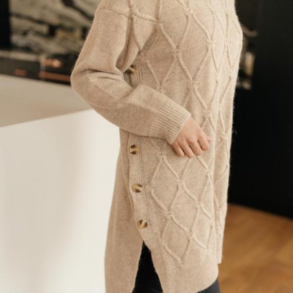 Diamond Details Sweater Dress/Tunic in Beige - Picture 4 of 5